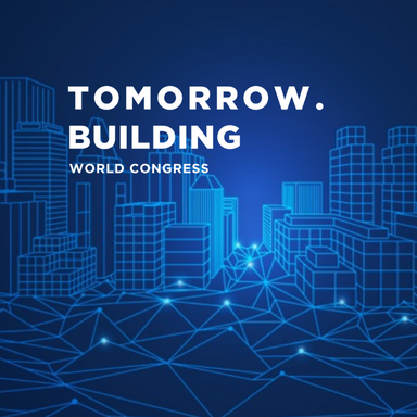 A blueprint of a city with the Tomorrow.Building World Congress logo in the foreground